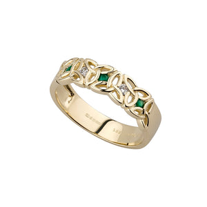 14k Gold Diamond & Emerald Trinity Knot Ring