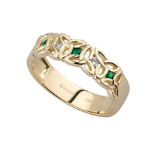 Load image into Gallery viewer, 14k Gold Diamond &amp; Emerald Trinity Knot Ring
