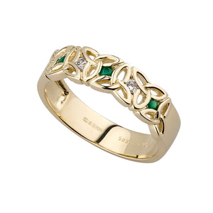 14k Gold Diamond & Emerald Trinity Knot Ring