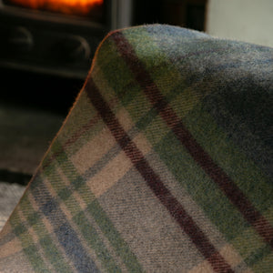 Denim and Green Check Large Wool Blanket