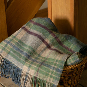 Denim and Green Check Large Wool Blanket