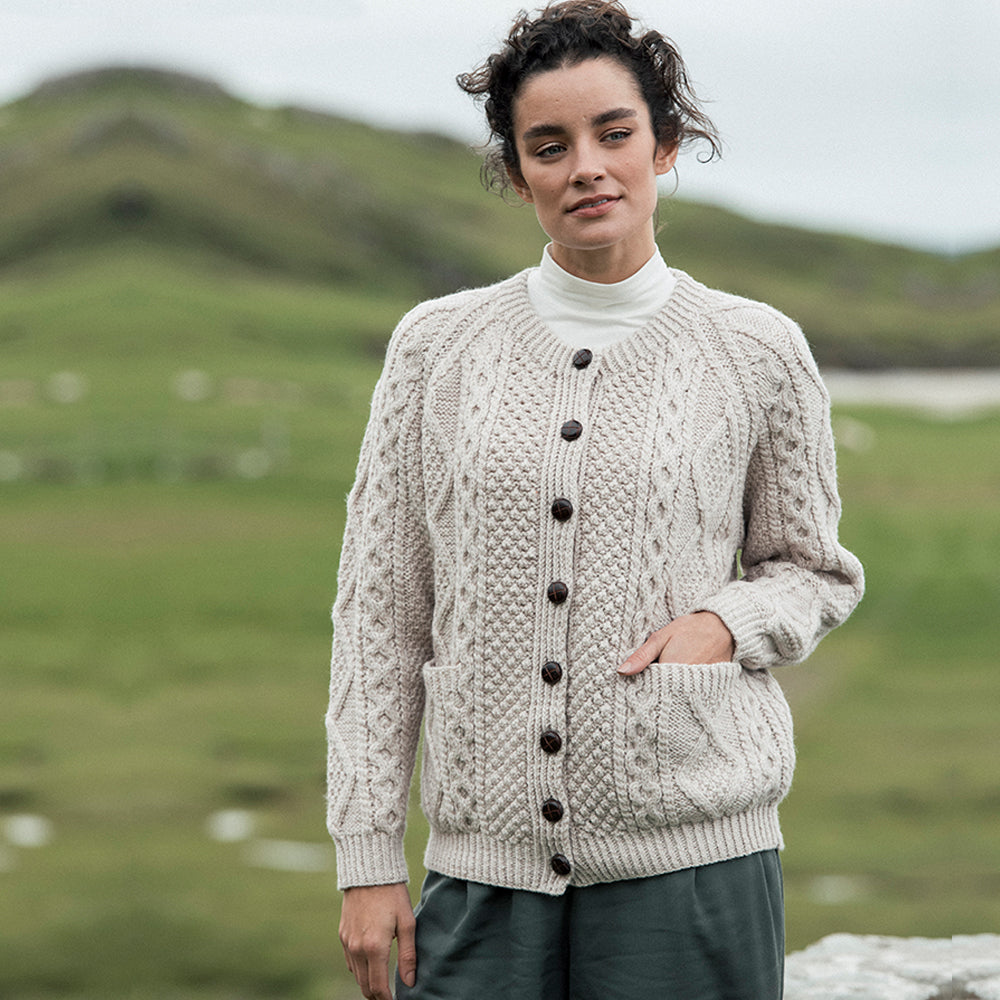 Aran Sweater Oatmeal Womens Sweater Soft Oatmeal 100% Pure Wool