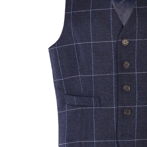 Blue Windowpane Checked Donegal Tweed Waistcoat