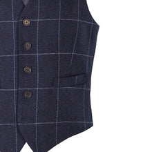 Load image into Gallery viewer, Blue Windowpane Checked Donegal Tweed Waistcoat
