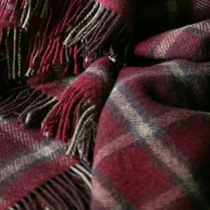 Wine & Grey Check Large Wool Blanket