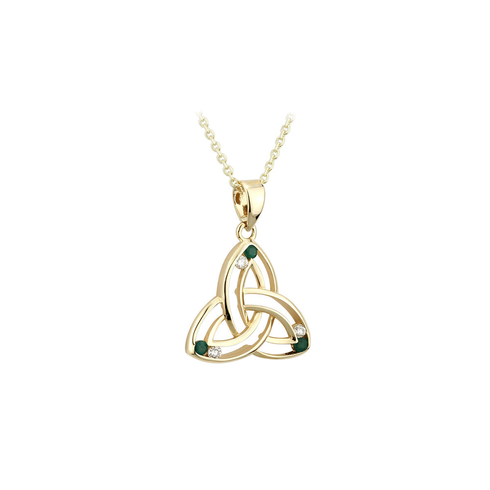 14K Gold Small Diamond & Emerald Trinity Knot Pendant