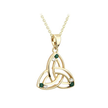 Load image into Gallery viewer, 14K Gold Small Diamond &amp; Emerald Trinity Knot Pendant
