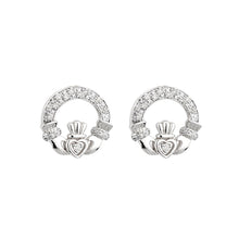 Load image into Gallery viewer, 14ct White Gold Claddagh Stud Earrings with Diamonds
