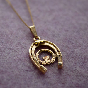 14ct Yellow Gold Horseshoe Claddagh Necklace