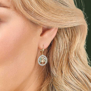 14ct Yellow Gold Diamond & Emerald Tree Of Life Drop Earrings