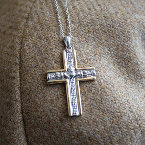 House of Lor 14ct White Gold & Yellow Gold Diamond Cross Necklace