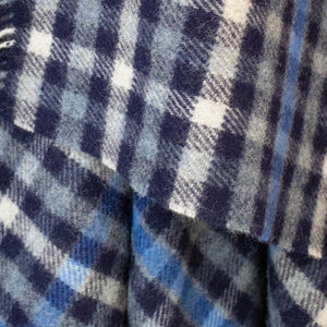 Blue & Navy Check Large Wool Blanket